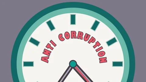 ANTI CORRUPTION on a wall clock with running hands bills - anti-bribery and Stock Footage 315355607