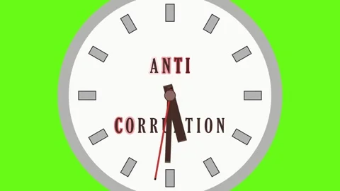 ANTI CORRUPTION on a wall clock with running hands on a green background Stock Footage 316945706