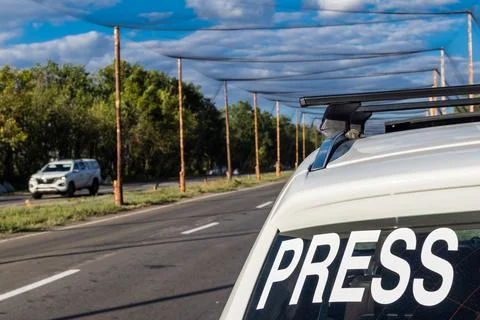 Anti-drone nets defense system near Kramatorsk, Ukraine Stock Photos
