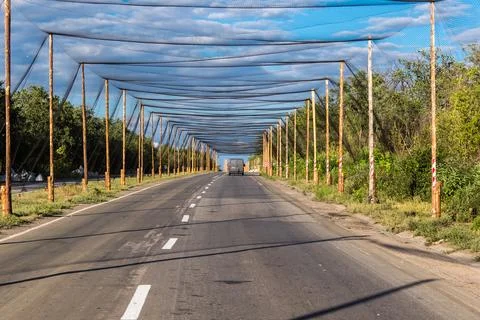 Anti-drone nets defense system near Kramatorsk, Ukraine 库存照片