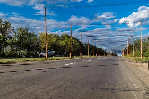 Anti-drone nets defense system near Kramatorsk, Ukraine Stock Photos
