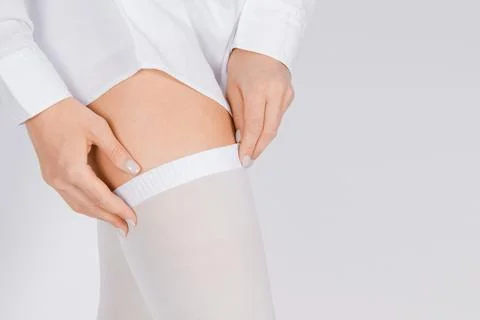 Anti-embolic Compression Hosiery for surgery isolated on white. Medical white Stock Photos
