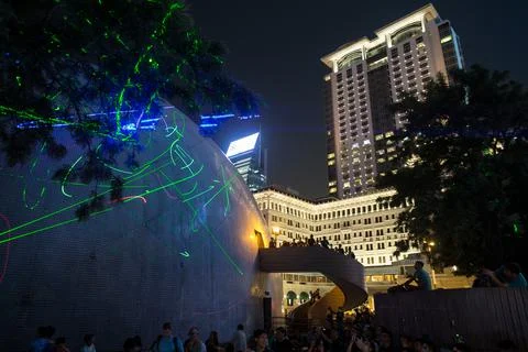 Anti-extradition protesters use laser pointers for 'star gazing' during a protes Stock Photos