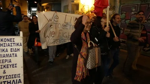 Anti-fascist protest in Lesbos, Greece Stock Footage 87570883