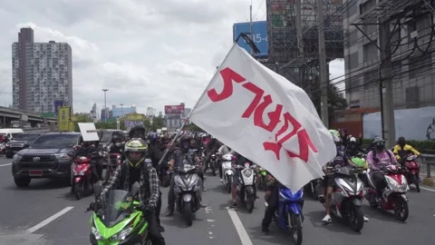 Anti- Government Car Mob Protesters against the Thai Government. Stock Footage 158135341