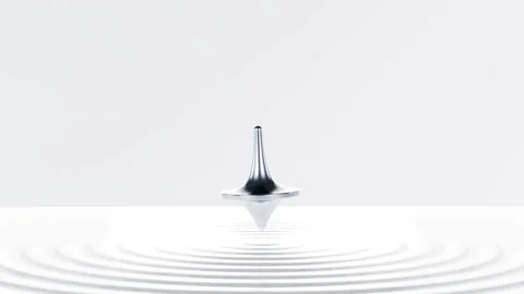 Anti-Gravity Silver Spinning Top Floating over Zen Garden - Loop Stock Footage 340269002