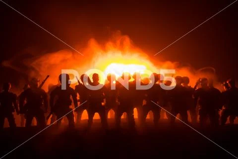Anti-riot police give signal to be ready. Government power concept. Police in Stock Photos