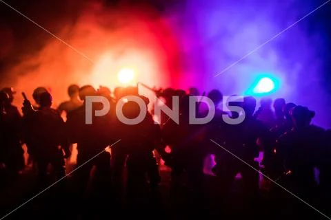Anti-riot police give signal to be ready. Government power concept. Police in Stock Photos