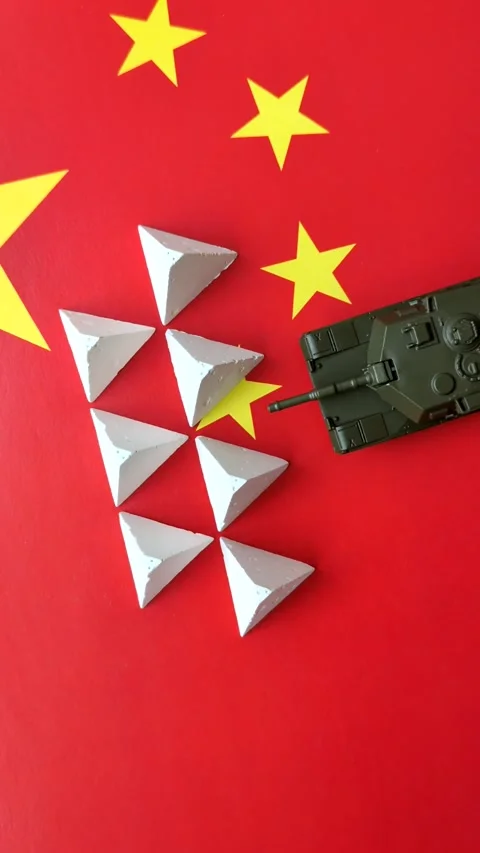 Anti-tank barrier or dragon's teeth made of concrete and iron as a fortification Stock Footage 317511331