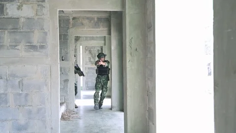 Anti terrorist training in building. Stock Footage 92300332