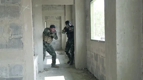 Anti terrorist training in building. Stock Footage 92303600
