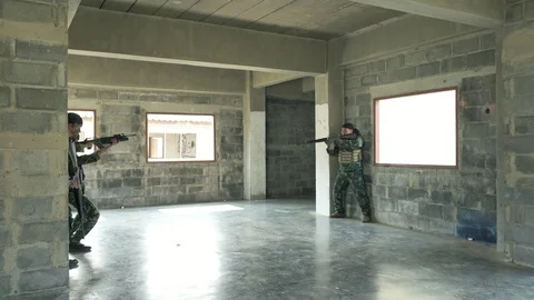 Anti terrorist training in building. Stock Footage 92306031