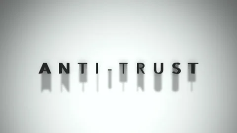 Anti Trust 3D title animation matte black text on a white background Stock Footage 300715580