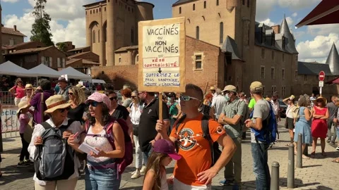 Anti vaccine protesters in Albi, Southern France Stock Footage