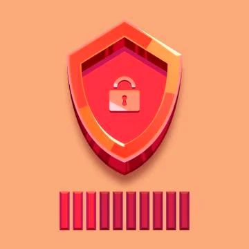 Anti-virus system, red shield lock and load bar 스톡 일러스트
