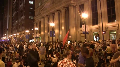 Anti-War Protest Blocks Roads in Downtown Chicago Loop Stock Footage 149276099