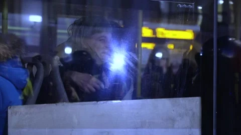 Anti war protest. A detainment young activist crying in the police bus 스톡 동영상 171097852