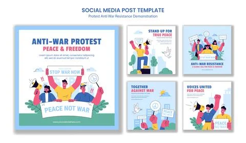 Anti War Protest Resistance Demonstration Cartoon Templates Background Illu.. Stock Illustration