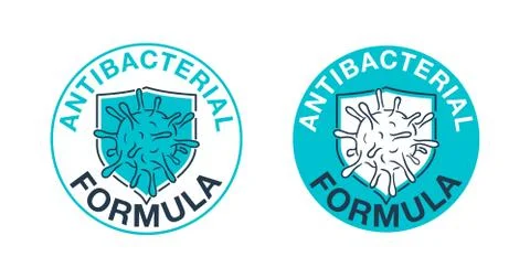 Antibacterial formula stamp - shield with microbe Stock Illustration