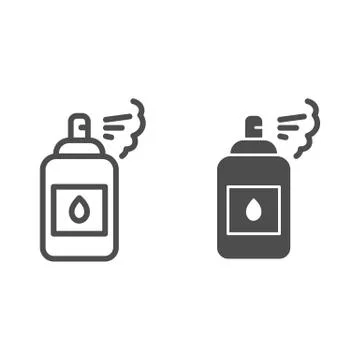 Antibacterial spray line and solid icon. Antiseptic virus hands care outline Stock Illustration