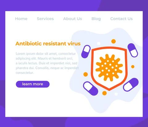 Antibiotic resistant virus, design for web, vector Stock Illustration