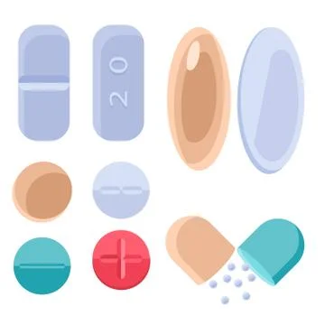 Antibiotic tablets sticker set on white isolated backdrop for medical website Illustrazione stock