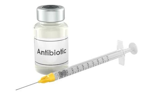 Antibiotic vial with syringe. 3D rendering Stock Illustration