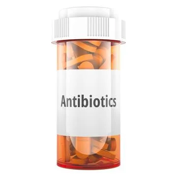 Antibiotics pill bottle. 3D rendering Stock Illustration