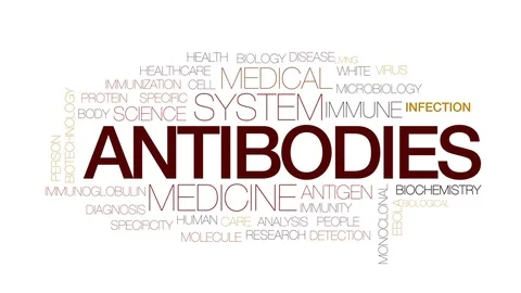 Antibodies animated word cloud, text design animation. Kinetic typography. Stock Footage 77645701