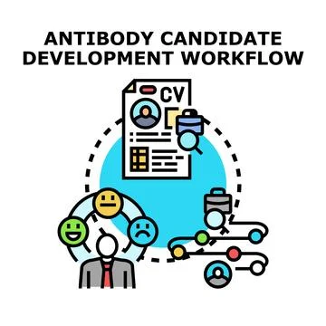 Antibody candidate development workflow process illustration Stock Illustration