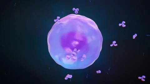 Antibody Secretion from Plasma Cell 3D Medical Illustration Stock Illustration