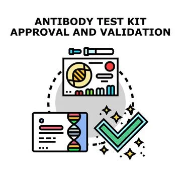 Antibody test kit approval and validation concept illustration Stock Illustration