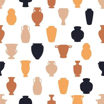 Antic vase pattern. Seamless cartoon trendy abstract vessels jugs and pots of 스톡 일러스트