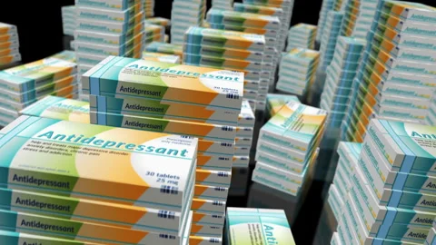 Antidepressant tablets pack production loop animation Stock Footage 244229336