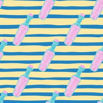 Antidote seamless pattern with pink and blue colored flask ornament. Blue and Stock Illustration