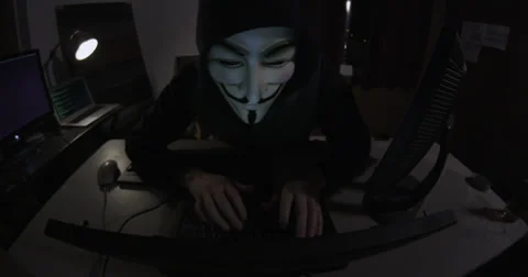 Antifa Anonymous Hacker chatting online Video stock 34394008