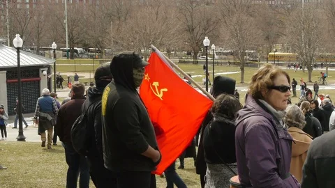 Antifa Communist Flag Boston Stock-Footage 87632235