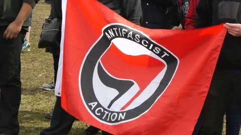 Antifa Flag at Rally Video stock 87632169