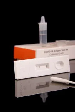 Antigen test kit isolated on the black Stock-Fotos