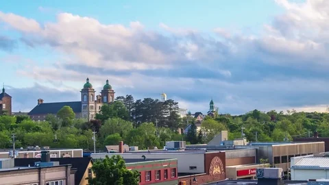 ANTIGONISH, CANADA - JUNE 8, 2016- Antigonish, Nova Scotia Skyline in Spring Stock Footage 76922901