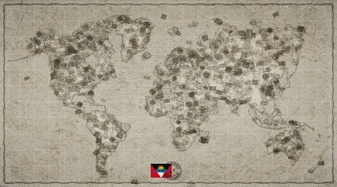 Antigua and Barbuda Codrington Stamp World Map Stock Illustration