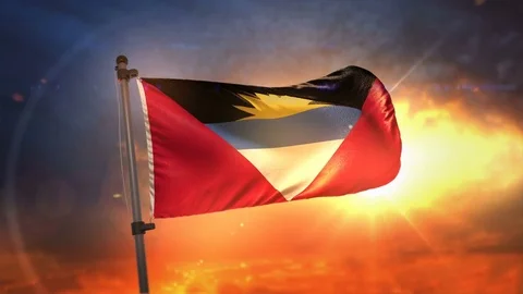 Antigua and Barbuda Flag Backlit At Beautiful Sunrise Loop Slow Motion 4K Stock Footage 76208379