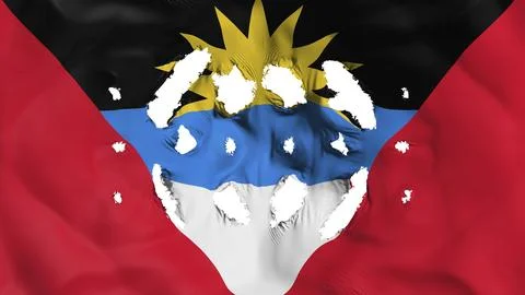 Antigua and Barbuda flag with a small holes, white background, 3d rendering Stock Illustration