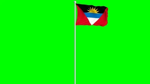 Antigua and Barbuda Flag Waving Fluttering Wind Loopable Green Blue Screen Matte Stock Footage