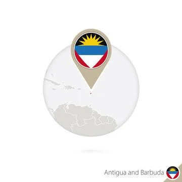 Antigua and Barbuda map and flag in circle. Map of Antigua and Barbuda, Ant.. Stock Illustration