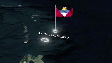 Antigua and Barbuda Map Animation, 3D Waving Flag, Glowing Border on World Map Vidéo 333207236