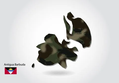 Antigua Barbuda map with camouflage pattern, Forest / green texture in map. M Stock Illustration