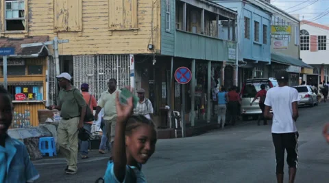 Antigua Caribbean city street school kids HD Stock Footage