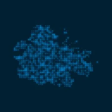 Antigua dotted glowing map. Shape of the island with blue bright bulbs. Vec.. イラスト素材