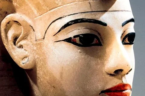 Antimony based paint on the face of an ancient Egyptian statue. Stock Photos